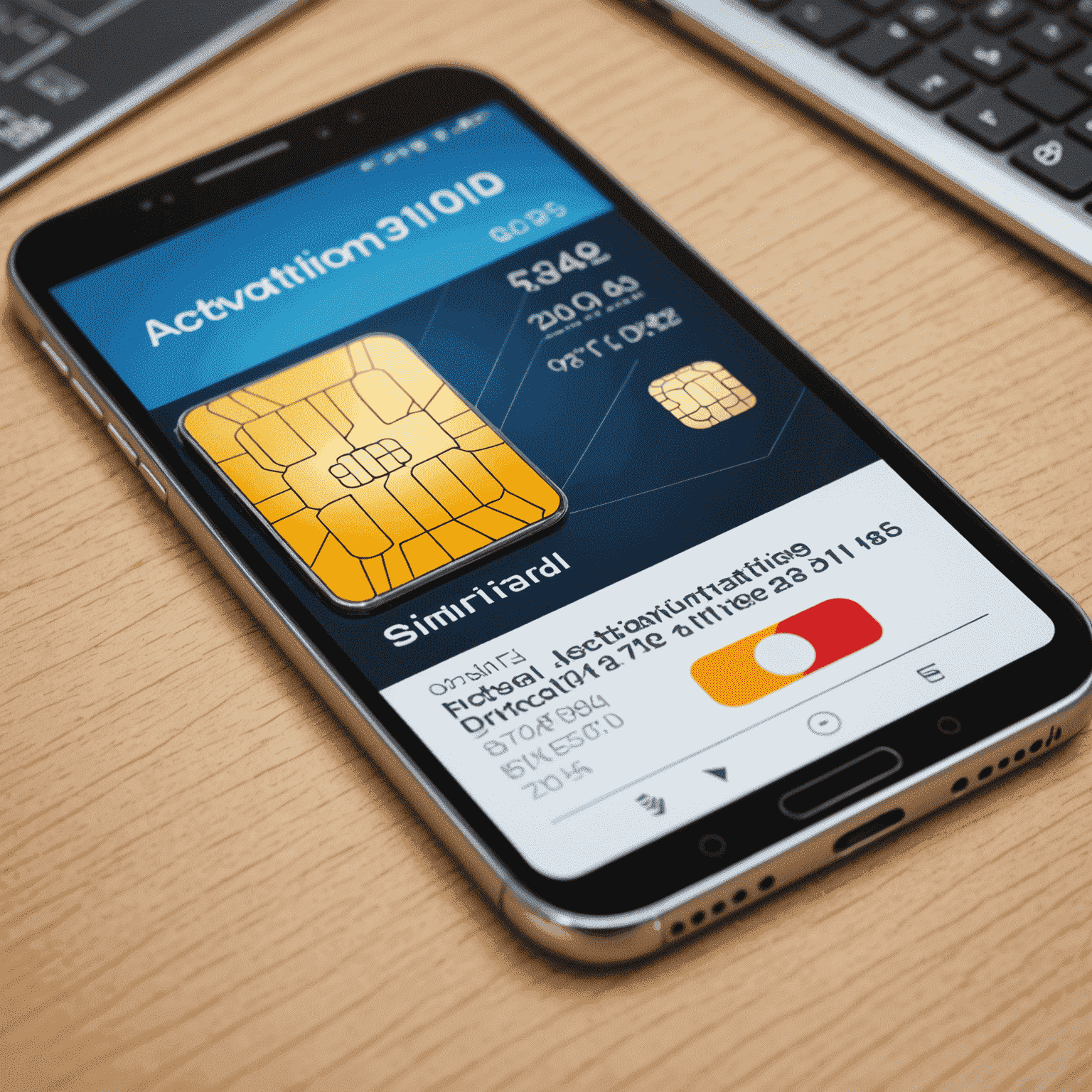 صورة توضيحية لبطاقة SIM وهاتف ذكي مع شاشة تظهر عملية التفعيل
